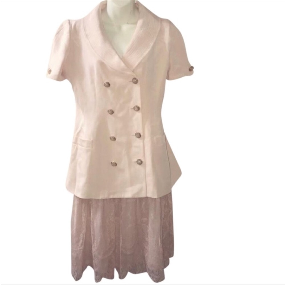 Vintage authentic Liancarlo peach silk & lace skirt suit 2